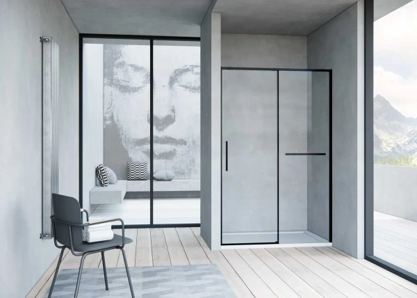 Душевая дверь в нишу Vincea Slim Soft 130 см, профиль черный, стекло прозрачное фото в интернет-магазине «Wasser-Haus.ru»