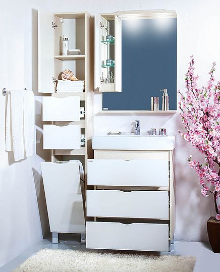 Зеркало-шкаф Бриклаер Токио 80 L светлая лиственница, белый глянец фото в интернет-магазине «Wasser-Haus.ru»
