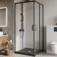 Душевой уголок BelBagno Luce A-2-90-C-NERO 90x90, профиль матовый черный, стекло прозрачное фото в интернет-магазине «Wasser-Haus.ru»