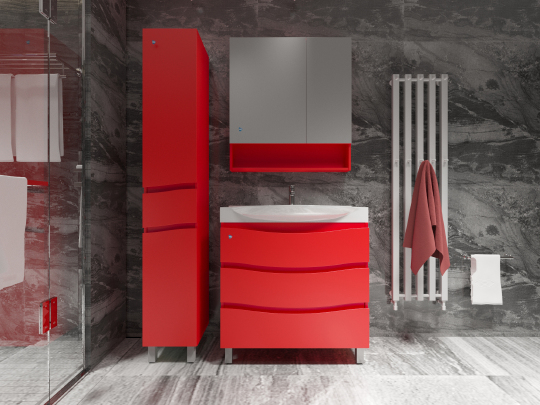 Шкаф-пенал АВН Фиджи 35 L, напольный, красный, с бельевой корзиной фото в интернет-магазине «Wasser-Haus.ru»