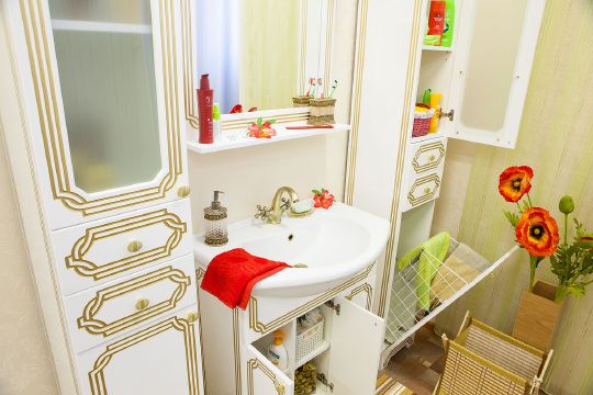 Мебель для ванной Sanflor Каир 75 белая, золотая патина фото в интернет-магазине «Wasser-Haus.ru»