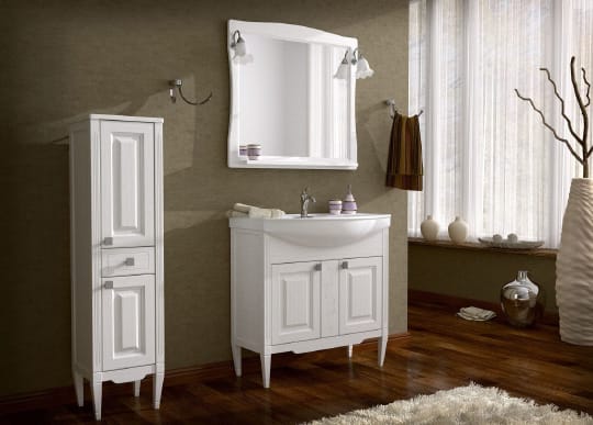 Тумба с раковиной ASB-Woodline Модена 85 белая с серебряной патиной фото в интернет-магазине «Wasser-Haus.ru»