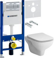 Комплект Унитаз подвесной AM.PM X-Joy S FlashClean C85A1702SC с микролифтом, белый + Шумоизоляция Geberit + Инсталляция Duofix Delta 458.149.21.1 с кнопкой смыва, хром
