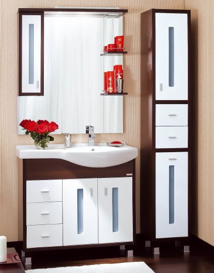Зеркало-шкаф Бриклаер Бали 90 венге, белый глянец, L фото в интернет-магазине «Wasser-Haus.ru»