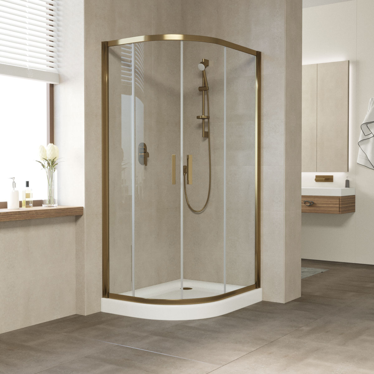 Душевой уголок Vegas Glass ZS-F Tur Novo 90*80 05 01 профиль бронза, стекло прозрачное фото в интернет-магазине «Wasser-Haus.ru»