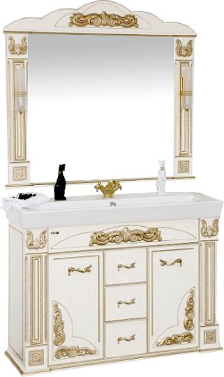 Мебель для ванной Misty Барокко 120 3 ящика белая, патина фото в интернет-магазине «Wasser-Haus.ru»