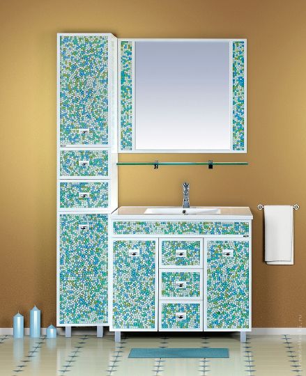 Зеркало Misty Жемчужина 75 бело-голубая мозаика фото в интернет-магазине «Wasser-Haus.ru»