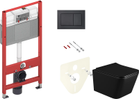 Комплект Унитаз подвесной BOND Cube F04-108 безободковый, с микролифтом, черный + Инсталляция TECE Now 9400414 4 в 1 с кнопкой смыва фото в интернет-магазине «Wasser-Haus.ru»