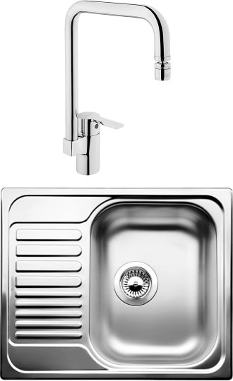 Комплект Мойка кухонная Blanco Tipo 45 S Mini сталь матовая + Смеситель VitrA Single sink mixer A42388EXP для кухонной мойки фото в интернет-магазине «Wasser-Haus.ru»
