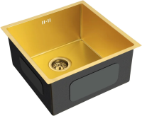Мойка кухонная Domaci Равенна PVD DMB-112 золотая, 45х45 см, нержавеющая сталь, квадратная, встраиваемая фото в интернет-магазине «Wasser-Haus.ru»