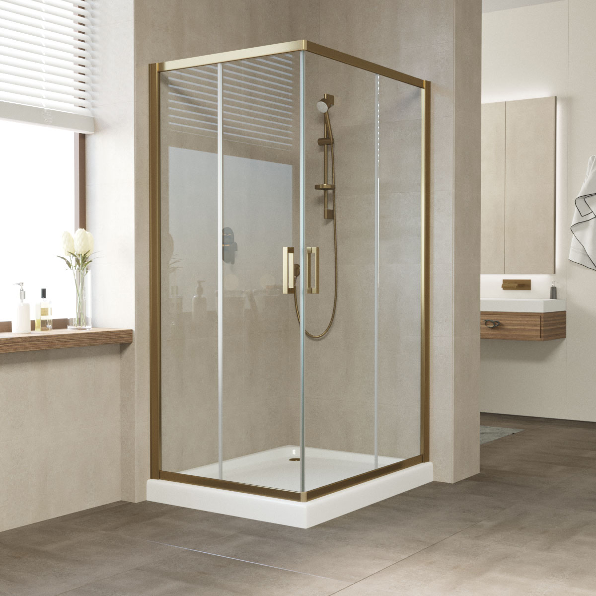 Душевой уголок Vegas Glass ZA-F Tur Novo 90*80 05 01 профиль бронза, стекло прозрачное фото в интернет-магазине «Wasser-Haus.ru»
