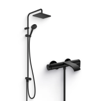 Душевой комплект Смеситель Hansgrohe Vivenis 75420670 матовый черный + Стойка Vernis Shape 26289670 Showerpipe 230 1jet Reno EcoSmart, черный фото в интернет-магазине «Wasser-Haus.ru»