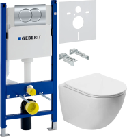Комплект Унитаз подвесной Vincea Globo VT1-14S белый + Шумоизоляция Geberit + Инсталляция Duofix Delta 458.149.21.1 с кнопкой смыва, хром