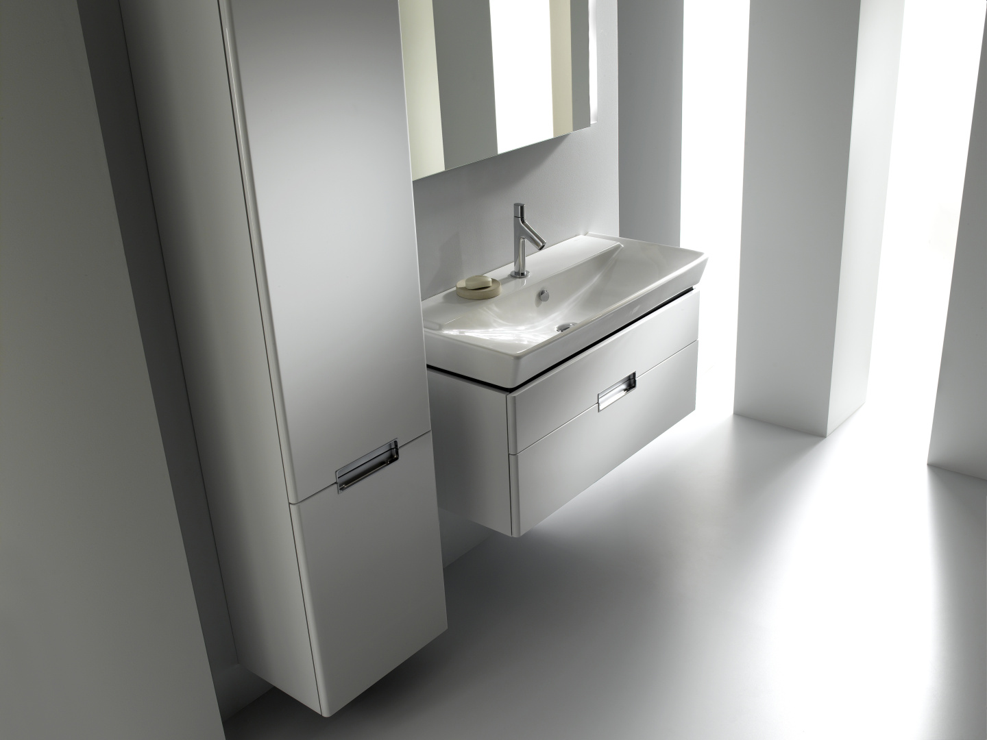 Мебель для ванной Jacob Delafon Reve 100 белый лак, 2 ящика фото в интернет-магазине «Wasser-Haus.ru»