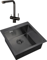 Комплект Мойка кухонная Zorg Inox PVD 5151 grafit + Смеситель Inox SZR-7039 GRAFIT графит фото в интернет-магазине «Wasser-Haus.ru»