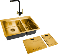 Комплект Мойка кухонная Zorg Master N-78-2-52-L Bronze + Смеситель Sanitary ZR 348 YF BLACK BRONZE