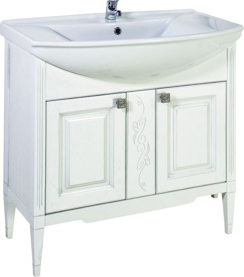 Мебель для ванной ASB-Woodline Модена 85 белая с серебряной патиной фото в интернет-магазине «Wasser-Haus.ru»