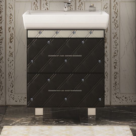 Мебель для ванной Misty Гранд Lux 70 черно-белая кожа cristallo фото в интернет-магазине «Wasser-Haus.ru»