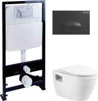 Комплект Унитаз подвесной BelBagno Loto BB070CHR/SC безободковый + Инсталляция EWRIKA ProLT 0026-2020 + Кнопка 0054 черная матовая