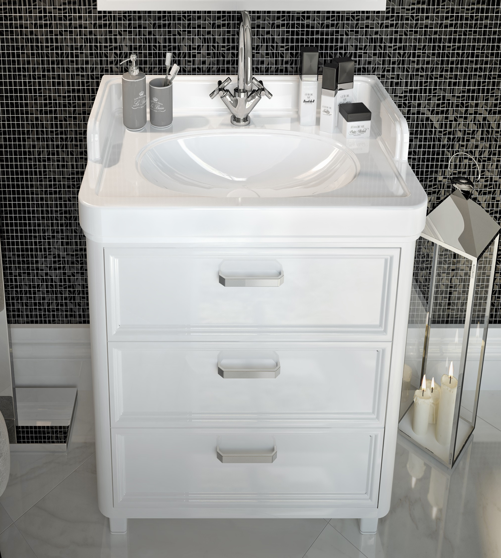 Мебель для ванной Kerama Marazzi Pompei 60 белая, с 3 ящиками фото в интернет-магазине «Wasser-Haus.ru»
