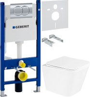 Комплект Унитаз подвесной BelBagno Due + Инсталляция Geberit Duofix Delta 458.149.21.1 с кнопкой смыва, хром + Шумоизоляция