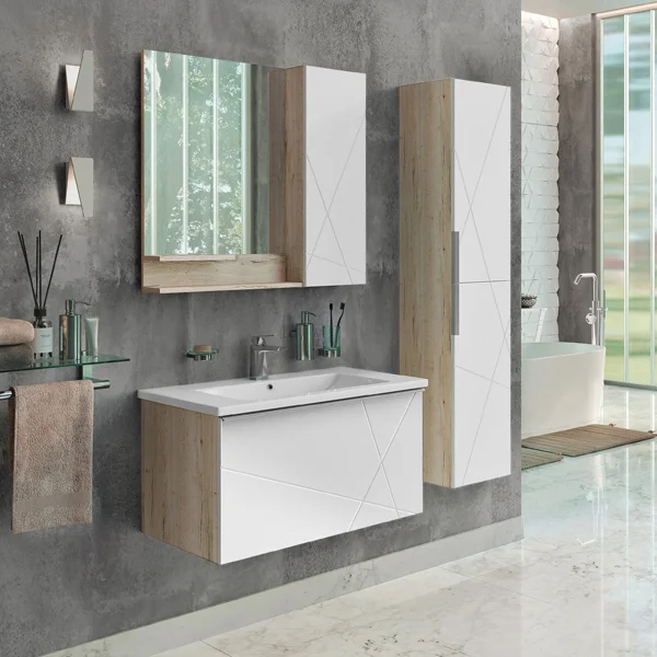 Шкаф-пенал Comforty Мерано 35 дуб дымчатый, белый фото в интернет-магазине «Wasser-Haus.ru»