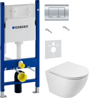 Комплект Унитаз подвесной BelBagno Sfera-r BB046CH-TOR безободковая + Крышка BB870SC с микролифтом + Инсталляция Geberit Duofix Delta 458.163.21.1 с кнопкой смыва, хром + Шумоизоляция фото в интернет-магазине «Wasser-Haus.ru»