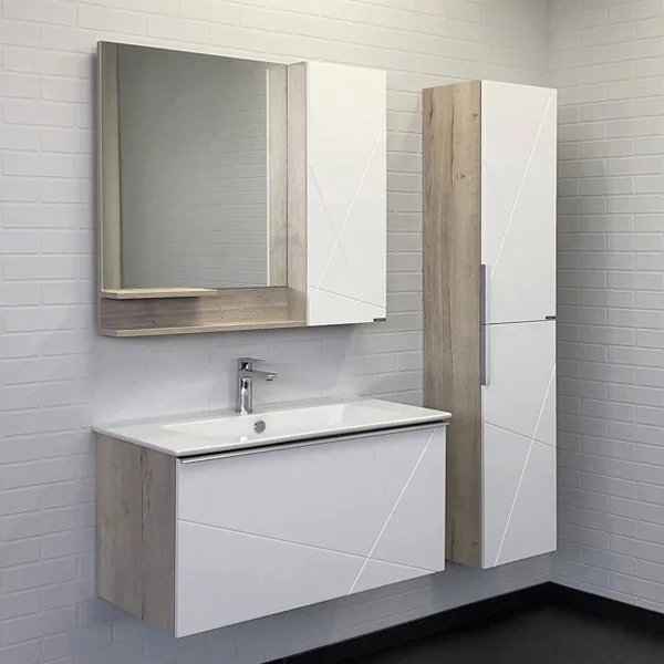 Шкаф-пенал Comforty Мерано 35 дуб дымчатый, белый фото в интернет-магазине «Wasser-Haus.ru»