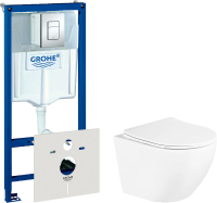 Комплект Унитаз подвесной BelBagno Uno BB3105CHR/SC + Инсталляция Grohe Rapid SL 38772001 3 в 1 с кнопкой смыва + Шумоизоляция 37131000