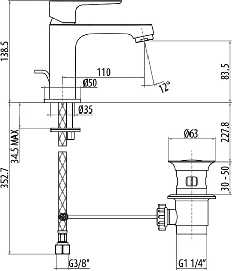 Смеситель для раковины Gattoni H2OMIX 3000 3041/30C0cr хром фото в интернет-магазине «Wasser-Haus.ru»