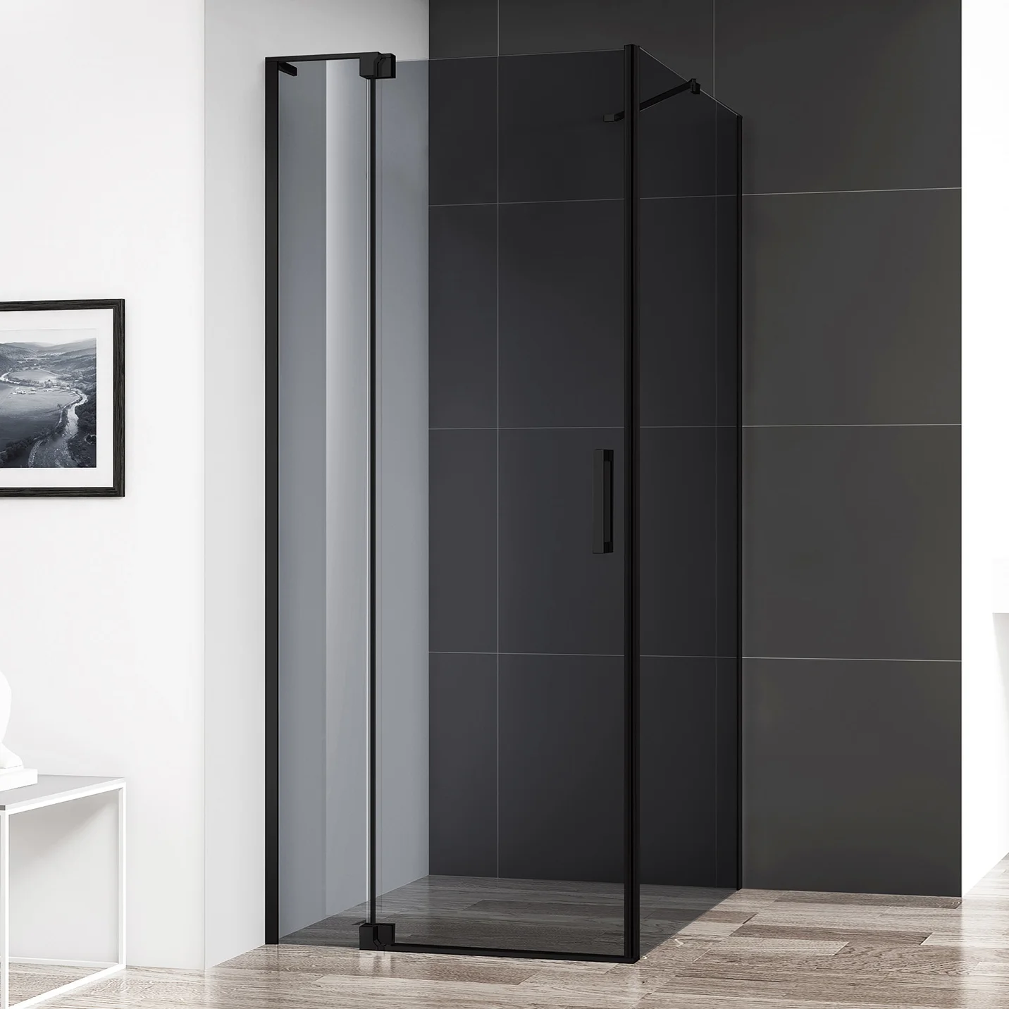 Душевой уголок Cezares Slider AH 1 90-80/90 Grigio Nero профиль черный, стекло серое фото в интернет-магазине «Wasser-Haus.ru»