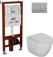 Комплект Унитаз подвесной Bauedge Bau Dream безободковый, с микролифтом + Инсталляция Bau Pro + Кнопка Stil, серый металлик фото в интернет-магазине «Wasser-Haus.ru»