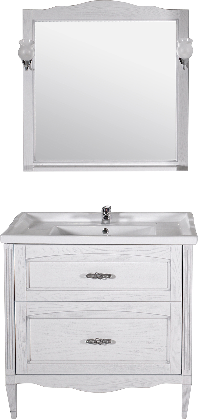 Мебель для ванной ASB-Woodline Римини Nuovo 80 белая, патина серебро фото в интернет-магазине «Wasser-Haus.ru»