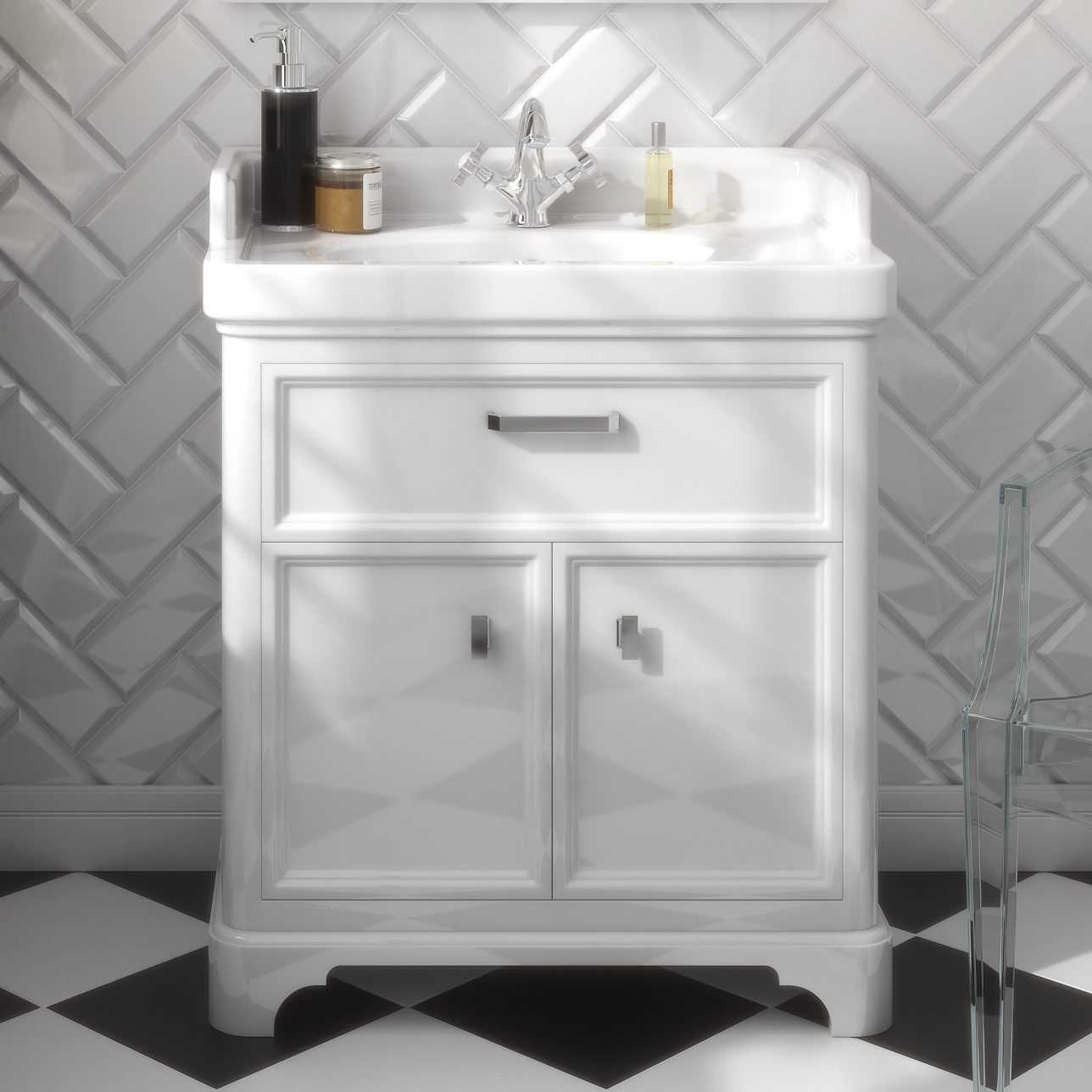 Мебель для ванной Kerama Marazzi Pompei 80 белая, с 1 ящиком и 2 дверцами фото в интернет-магазине «Wasser-Haus.ru»