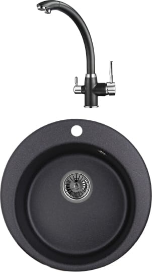 Комплект Мойка кухонная Granula GR-4801 черный + Смеситель Granula GR-2167 черный для кухонной мойки фото в интернет-магазине «Wasser-Haus.ru»