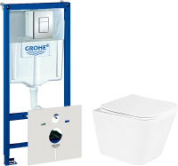 Комплект Унитаз подвесной BelBagno Due BB3103CHR/SC + Инсталляция Grohe Rapid SL 38772001 3 в 1 с кнопкой смыва + Шумоизоляция 37131000
