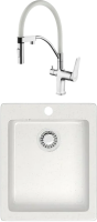 Комплект Мойка кухонная Marrbaxx Линди Z008Q001 белый лед + Смеситель Lemark Comfort LM3074C-White с гибким изливом, хром, белый