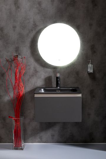 Мебель для ванной Armadi Art Vallessi 60 антрацит матовая, с черной раковиной фото в интернет-магазине «Wasser-Haus.ru»