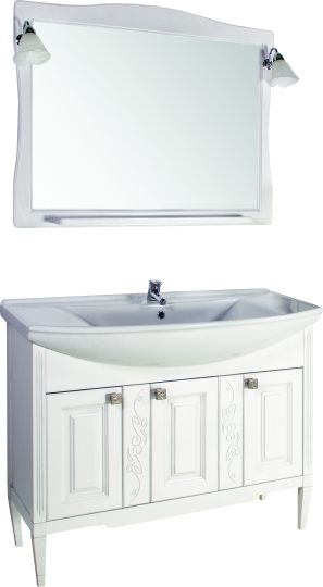 Мебель для ванной ASB-Woodline Модена 105 белая с серебряной патиной фото в интернет-магазине «Wasser-Haus.ru»