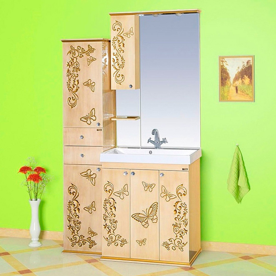 Мебель для ванной Misty Бабочка 75 бежевая, патина фото в интернет-магазине «Wasser-Haus.ru»