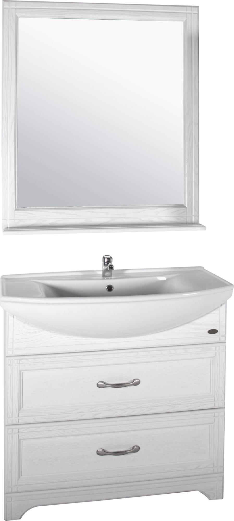 Мебель для ванной ASB-Woodline Берта 85 белая, патина серебро фото в интернет-магазине «Wasser-Haus.ru»