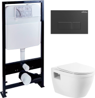Комплект Унитаз подвесной BelBagno Loto BB070CHR/SC безободковый + Инсталляция EWRIKA ProLT 0026-2020 + Кнопка 0044 черная матовая фото в интернет-магазине «Wasser-Haus.ru»