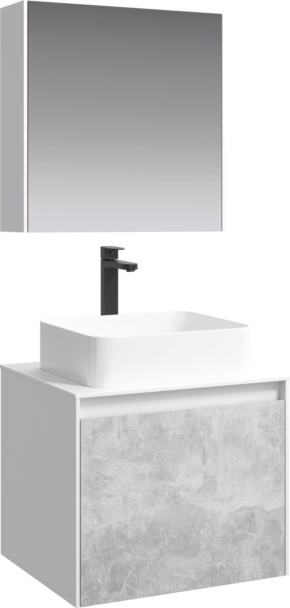 Мебель для ванной Aqwella 5 stars Mobi 60 белая, бетон светлый фото в интернет-магазине «Wasser-Haus.ru»