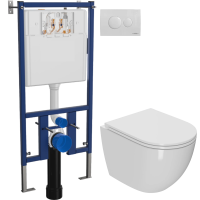 Комплект Унитаз подвесной Bauedge Bau Dream безободковый, с микролифтом, белый + Инсталляция DIWO + Кнопка 7310 белая фото в интернет-магазине «Wasser-Haus.ru»