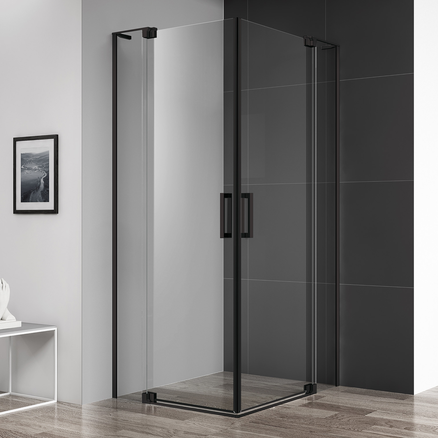 Душевой уголок Cezares Slider A 2 80/90 C Nero профиль черный, стекло прозрачное фото в интернет-магазине «Wasser-Haus.ru»