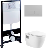 Комплект Унитаз подвесной BelBagno Loto BB070CHR/SC безободковый + Инсталляция EWRIKA ProLT 0026-2020 + Кнопка 0040 хром матовый