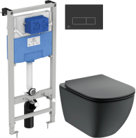Комплект  Унитаз подвесной Ideal Standard Tesi T3527V3 + Система инсталляции для унитазов Ideal Standard Prosys Frame 120 M R020467 + Кнопка смыва Ideal Standard Oleas R0121A6 черная фото в интернет-магазине «Wasser-Haus.ru»