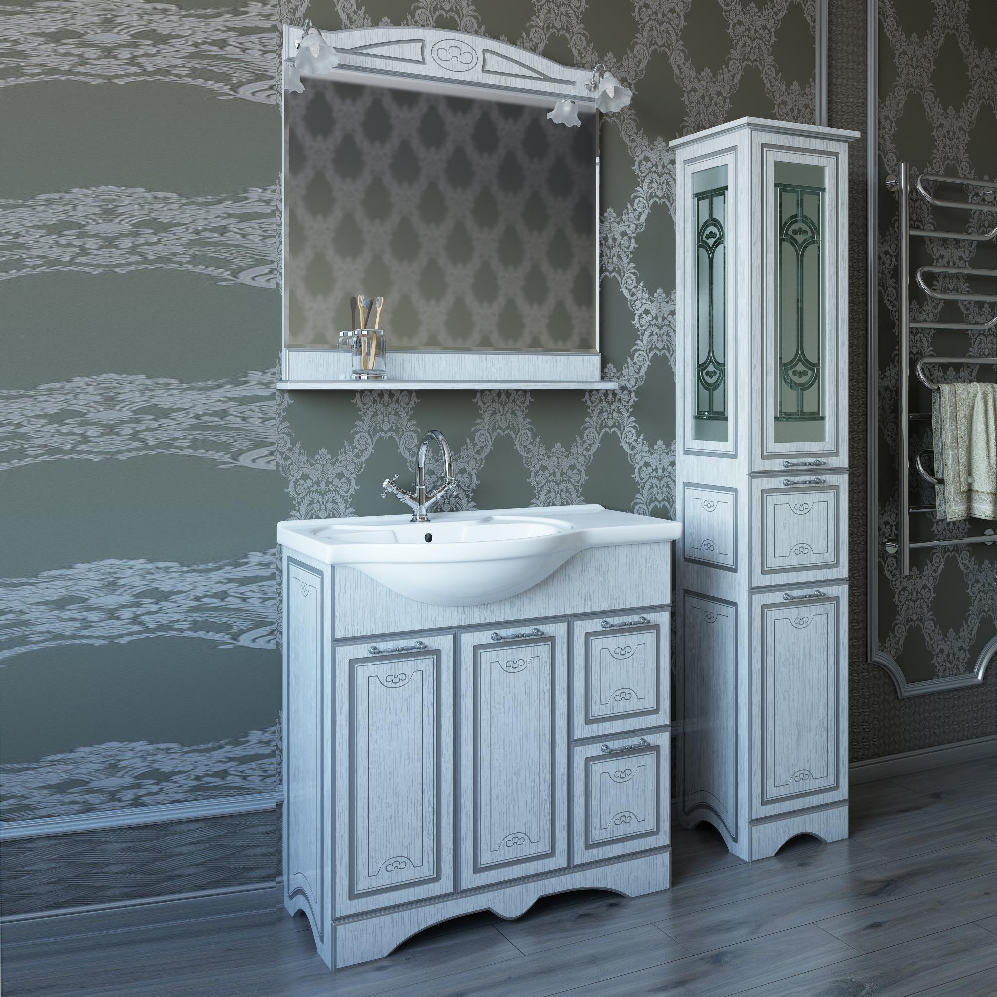 Мебель для ванной Sanflor Адель 82 белая, патина серебро, R фото в интернет-магазине «Wasser-Haus.ru»