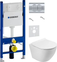 Комплект Унитаз подвесной BelBagno Sfera-r BB046CH-TOR безободковая + Крышка Piano BB2111SC с микролифтом + Шумоизоляция Geberit + Инсталляция Duofix Delta 458.149.21.1 с кнопкой смыва, хром фото в интернет-магазине «Wasser-Haus.ru»