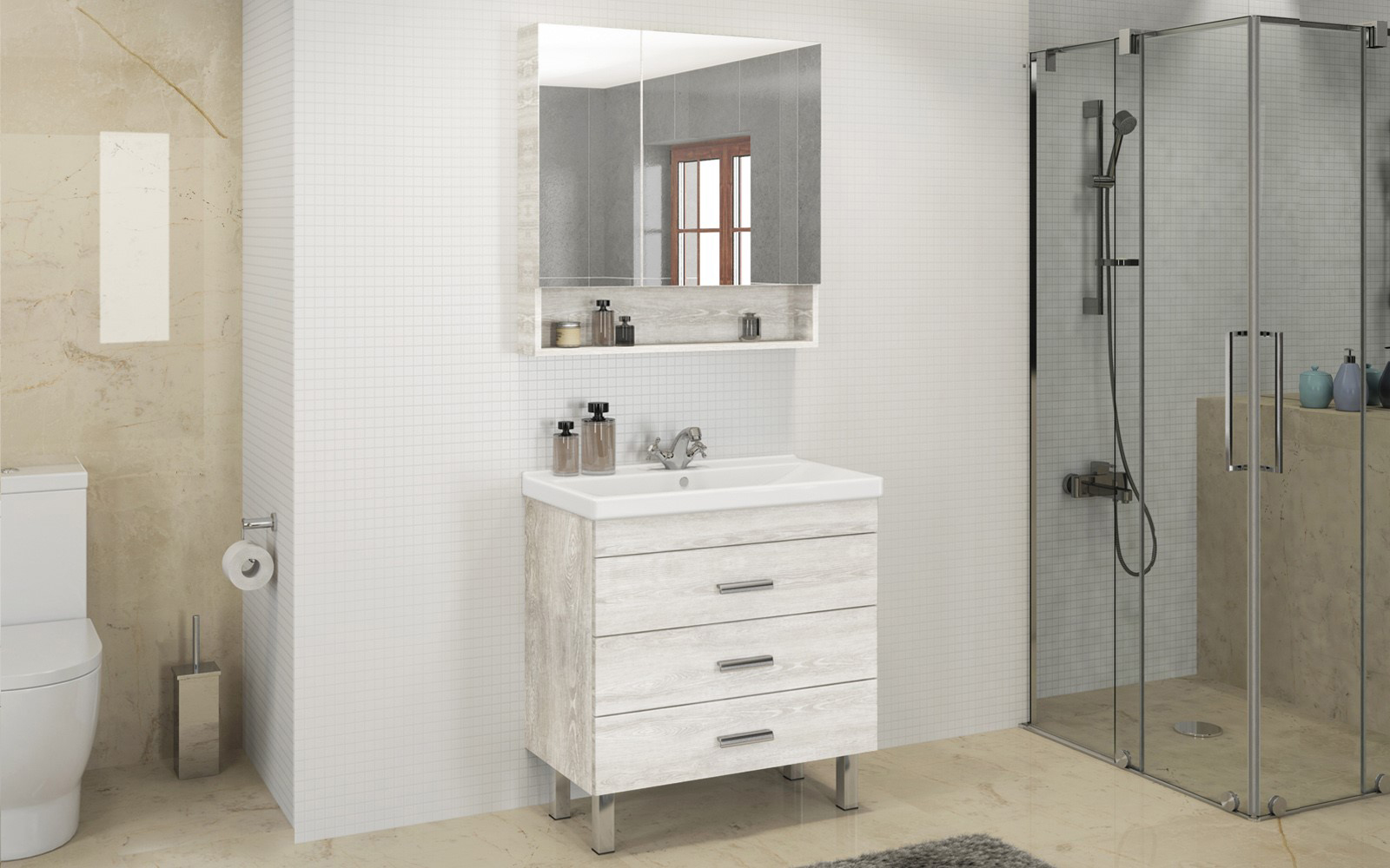 Мебель для ванной Comforty Никосия 80Н дуб белый фото в интернет-магазине «Wasser-Haus.ru»